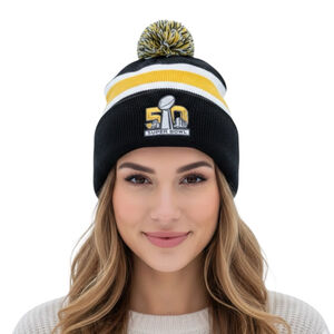 ’47 Brand Super Bowl 50 Rare Unisex Pom Beanie Black Gold NFL Knit Hat One Size